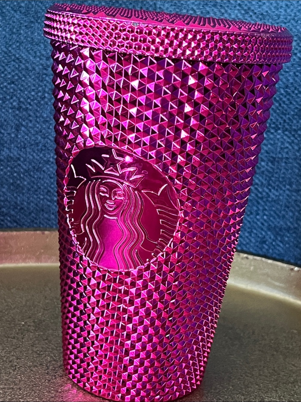 New 16 oz Starbucks Metallic Fuchsia Studded Tumbler No Straw
